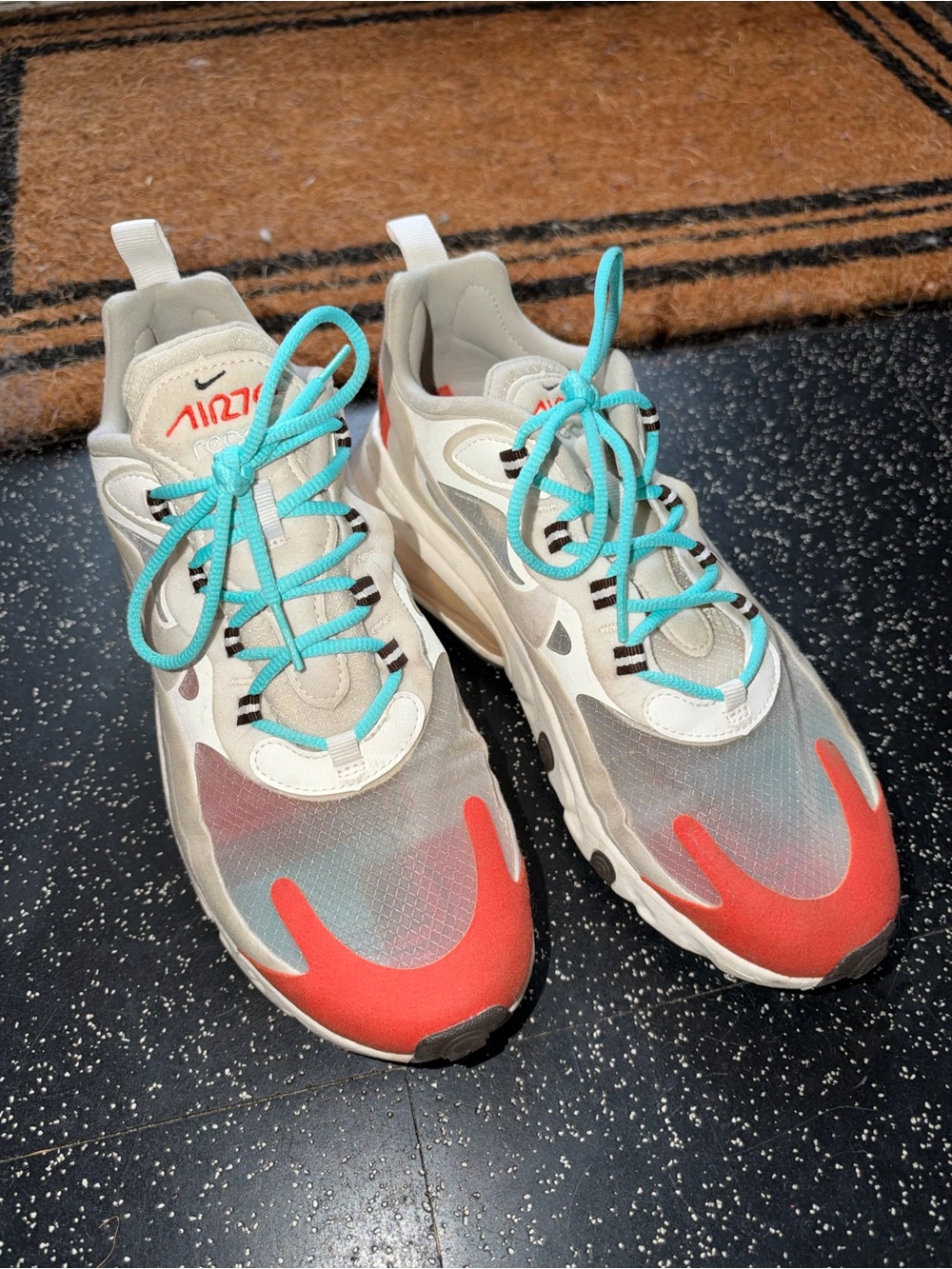 Nike Women's Athletic Sneakers - White, Coral & Aqua Laces